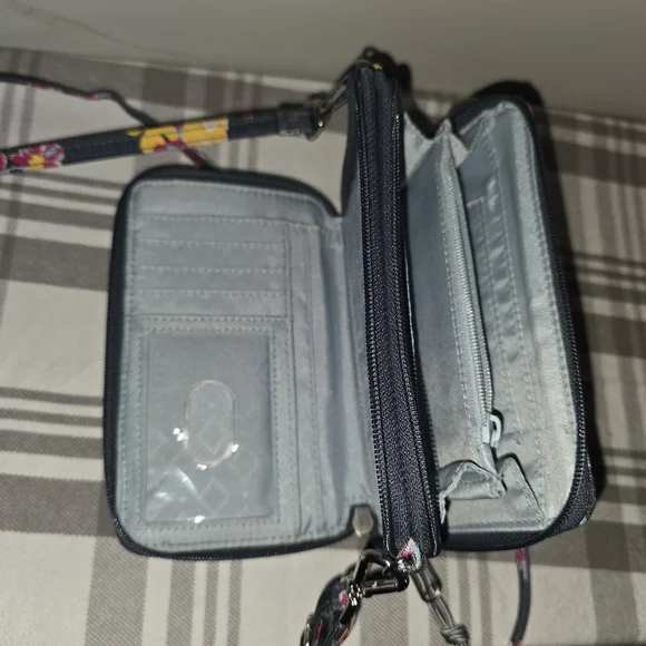 VERA BRADLEY Crossbody RFID Wallet Dark Gray w/Floral Pattern - Picture 3 of 11